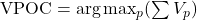 \text{VPOC} = \arg\max_p (\sum V_p)