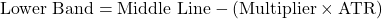 \text{Lower Band} = \text{Middle Line} - (\text{Multiplier} \times \text{ATR})