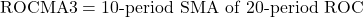 \text{ROCMA3} = \text{10-period SMA of 20-period ROC}